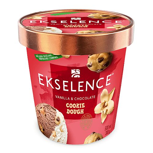 EKSELENCE vaniļas un šokolādes saldējums ar smilšu mīklas gabaliņiem, 500ml/300g