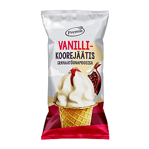 PREMIA vaniļas saldējums ar granātābolu pildījumu cukura glāzītē 75g/140ml