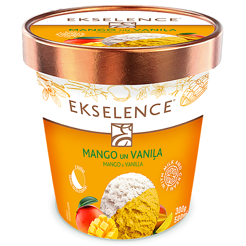EKSELENCE mango sorbets un vaniļas saldējums, 500ml/300g